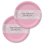 Assiettes En Carton Rose avec Baby shower en dentelle