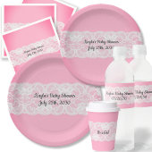 Assiettes En Carton Rose avec Baby shower en dentelle