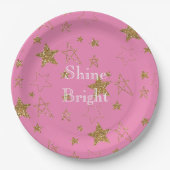 Assiettes En Carton Rose avec étoiles d'or (Devant)