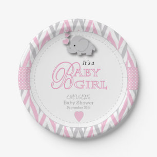 Assiettes En Carton Rose, baby shower gris blanc 2 d'éléphant