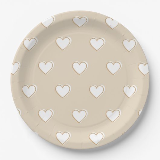 Assiettes En Carton Rose blanc Beige mignon Motif de coeur simple (Devant)
