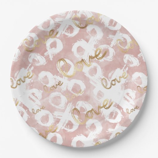 Assiettes En Carton Rose Blanc Gold Love XO (Devant)