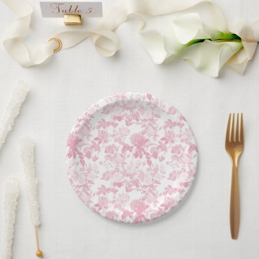 Assiettes En Carton Rose blanc rose Chinoiserie Motif (Mariage)