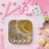 Assiettes En Carton Rose blanche, anneau et Mariage de perles (Fête)