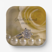 Assiettes En Carton Rose blanche, anneau et Mariage de perles (Recto)