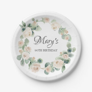 Assiettes En Carton Rose blanche Eucalyptus 90e Anniversaire Plaque de