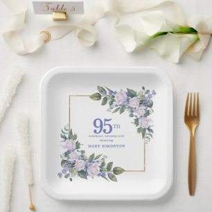 Assiettes En Carton Rose blanche Floral Custom 95e fête d'anniversaire