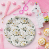 Assiettes En Carton Rose blanche Mariage floral romantique (Fête)