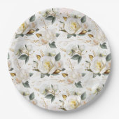 Assiettes En Carton Rose blanche Mariage floral romantique (Devant)