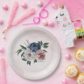 Assiettes En Carton rose bleu blanc floral verdure mariage (Fête)
