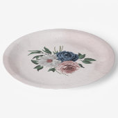 Assiettes En Carton rose bleu blanc floral verdure mariage (Angle)