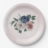 Assiettes En Carton rose bleu blanc floral verdure mariage (Devant)