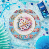Assiettes En Carton Rose, Bleu et Or Littoral Dollar de Sable Plage (Fête)