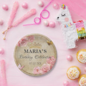 Assiettes En Carton Rose Bleu rose papillon Couronne or Quinceanera (Fête)