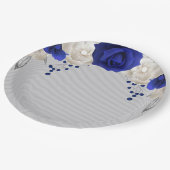 Assiettes En Carton rose bleue royale fleurs blanches grises (Angle)