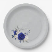 Assiettes En Carton rose bleue royale fleurs blanches grises (Devant)