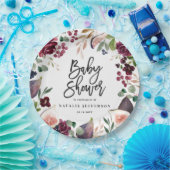 Assiettes En Carton Rose, bordeaux + fig aquarelle floral et script (Fête)