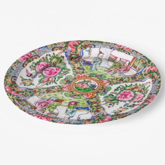 Assiettes En Carton Rose Canton (Angle)