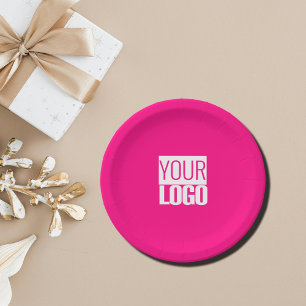 Assiettes En Carton Rose chaud - ajouter le logo gras
