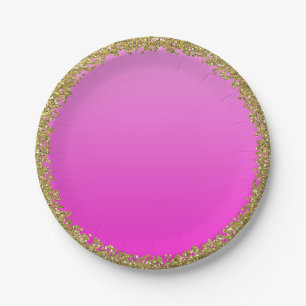 Assiettes En Carton Rose Chaud Doré avec Paillettes Scintillant Glamou