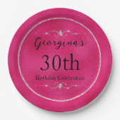 Assiettes En Carton Rose chaud glamour et Parties scintillant et diama (Devant)