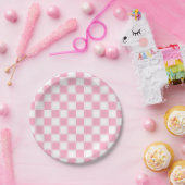 Assiettes En Carton Rose Checkered rayé et blanc (Fête)