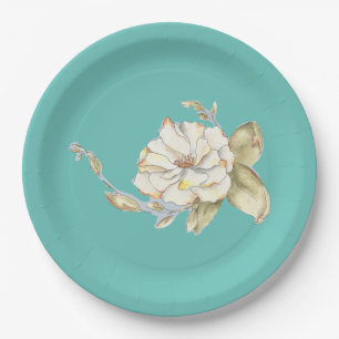 Assiettes En Carton Rose d'arbustes (bleu) sur une plaque papier de 9 