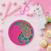 Assiettes En Carton Rose d'arc-en-ciel lumineux Paisley (Fête)