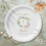 Assiettes En Carton Rose de bois Garland Baptême Christening<br><div class="desc">Doté d'une délicate guirlande florale couleur aquarelle,  cette plaque de papier baptême/baptême neutre genre chic peut être personnalisée avec vos détails spéciaux de l'événement. Conçu par Thisisnotme©</div>