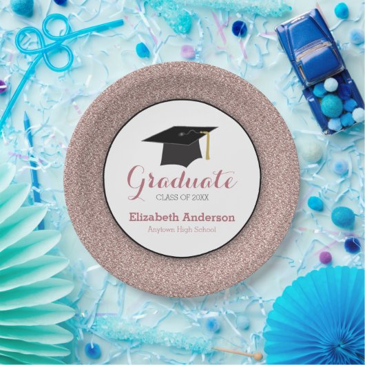 Assiettes En Carton Rose de diplôme Parties scintillant d'or Élégant (Fête)