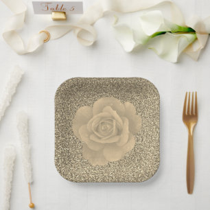 Assiettes En Carton Rose de Parties scintillant d'or Mariage de Fête d