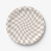 Assiettes En Carton Rose de sable rose pastel  rétro en damier Warboar (Devant)