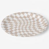 Assiettes En Carton Rose de sable rose pastel  rétro en damier Warboar (Angle)