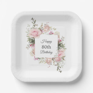 Assiettes En Carton Rose d'été Jardin Floral Anniversaire avec âge