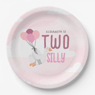 Assiettes En Carton Rose Deux oies sottes 2e fête d'anniversaire