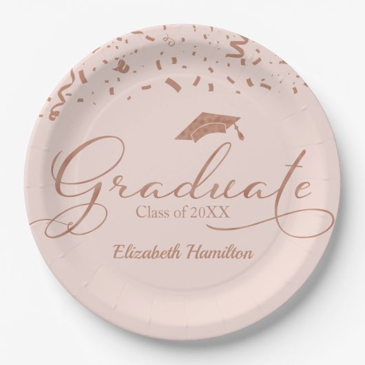 Assiettes En Carton Rose diplômé Gold Foil Parti de graduation rose (Devant)