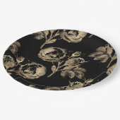 Assiettes En Carton Rose d'or | Elégant or floral sur noir (Angle)