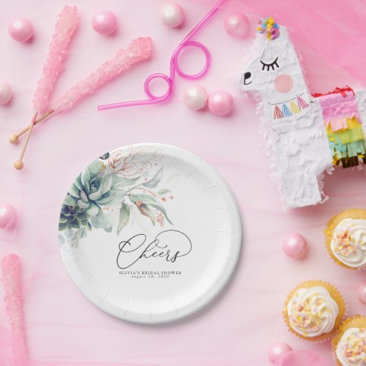 Assiettes En Carton Rose doré succulente verdure Élégant Moderne Santé (Fête)