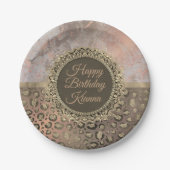 Assiettes En Carton Rose Dusky Marble Glittery Leopard Anniversaire (Devant)