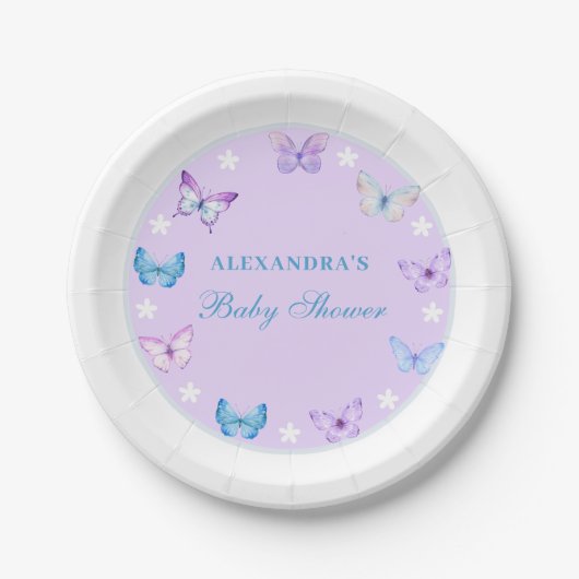Assiettes En Carton Rose Dusty bleu violet Baby shower papillon (Devant)