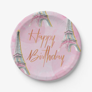 Assiettes En Carton Rose élégant et fête d'anniversaire orientée d