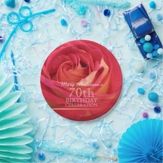 Assiettes En Carton Rose en fleurs 70e fête de fête d'anniversaire PP (Fête)