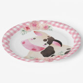 Assiettes En Carton Rose En vichy Floral Vache de ferme animal (Angle)