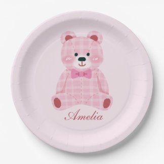 Assiettes En Carton Rose En vichy Teddy
