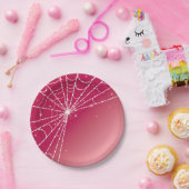 Assiettes En Carton Rose et blanc étincelant Diamond Spider Web (Fête)