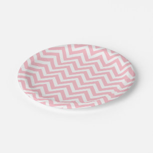Assiettes En Carton Rose et blanc Taille moyenne Chevron Stripes