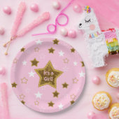 Assiettes En Carton Rose et Or étoiles Son une fille plaque de papier (Fête)