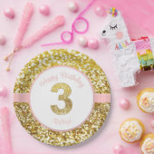 Assiettes En Carton Rose et plats d'anniversaire d'or troisième (Fête)
