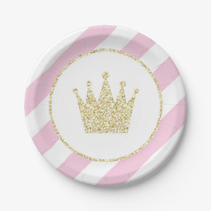 Assiettes En Carton Rose et princesse Crown Party Plates d'or