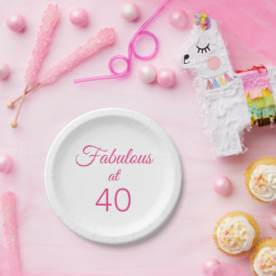 Assiettes En Carton Rose "Fabulouse à 40 ans" Fête d'anniversaire 40 a